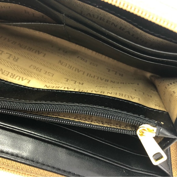 Lauren Ralph Lauren Cork and Black Zip Around Wallet Gold Tone Hardware - Picture 10 of 13